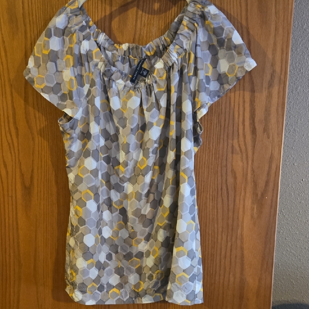 Banana Republic Gray and Yellow Ruffled Blouse